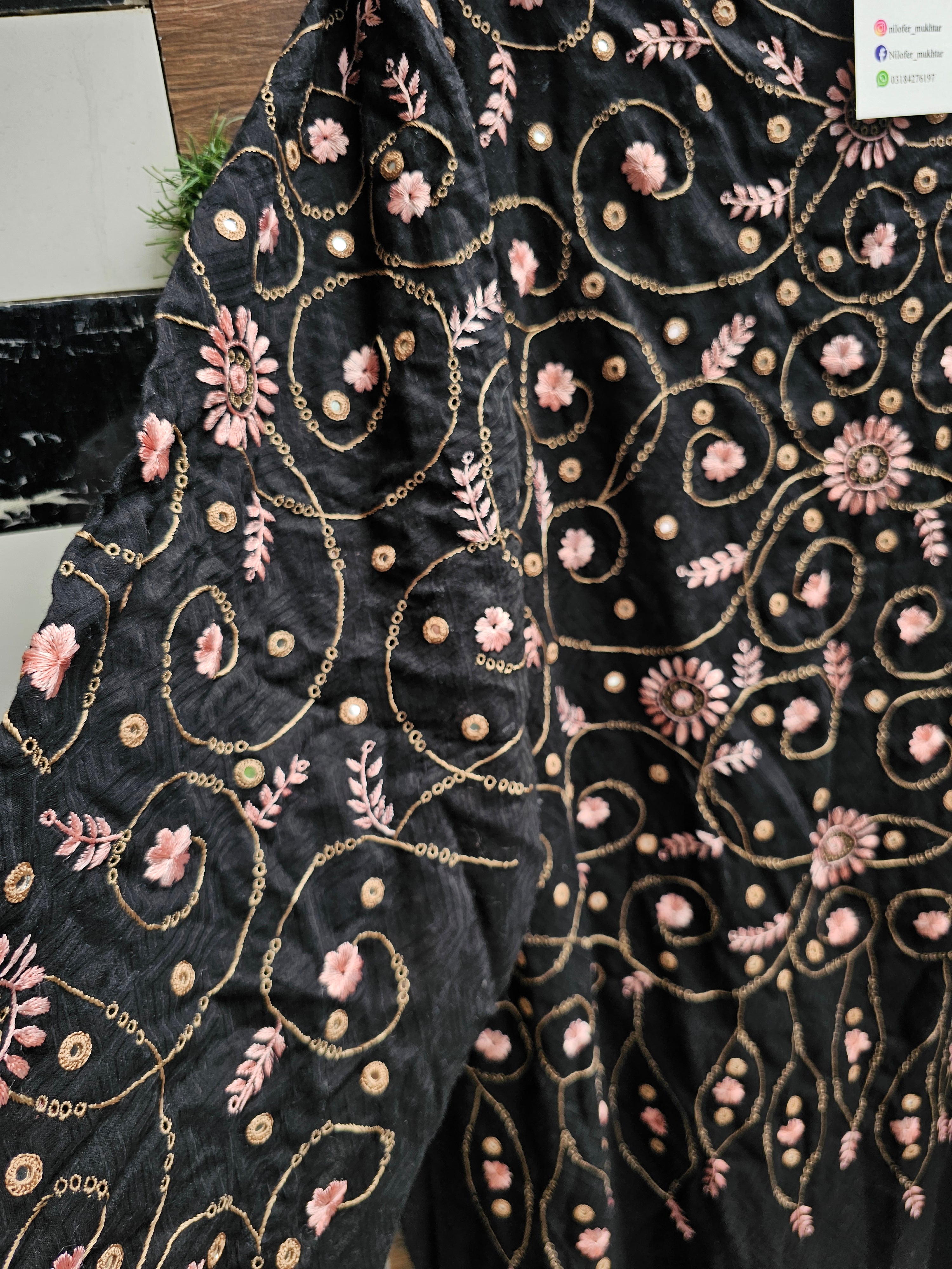 Midnight Bloom Mirrorwork Kurta