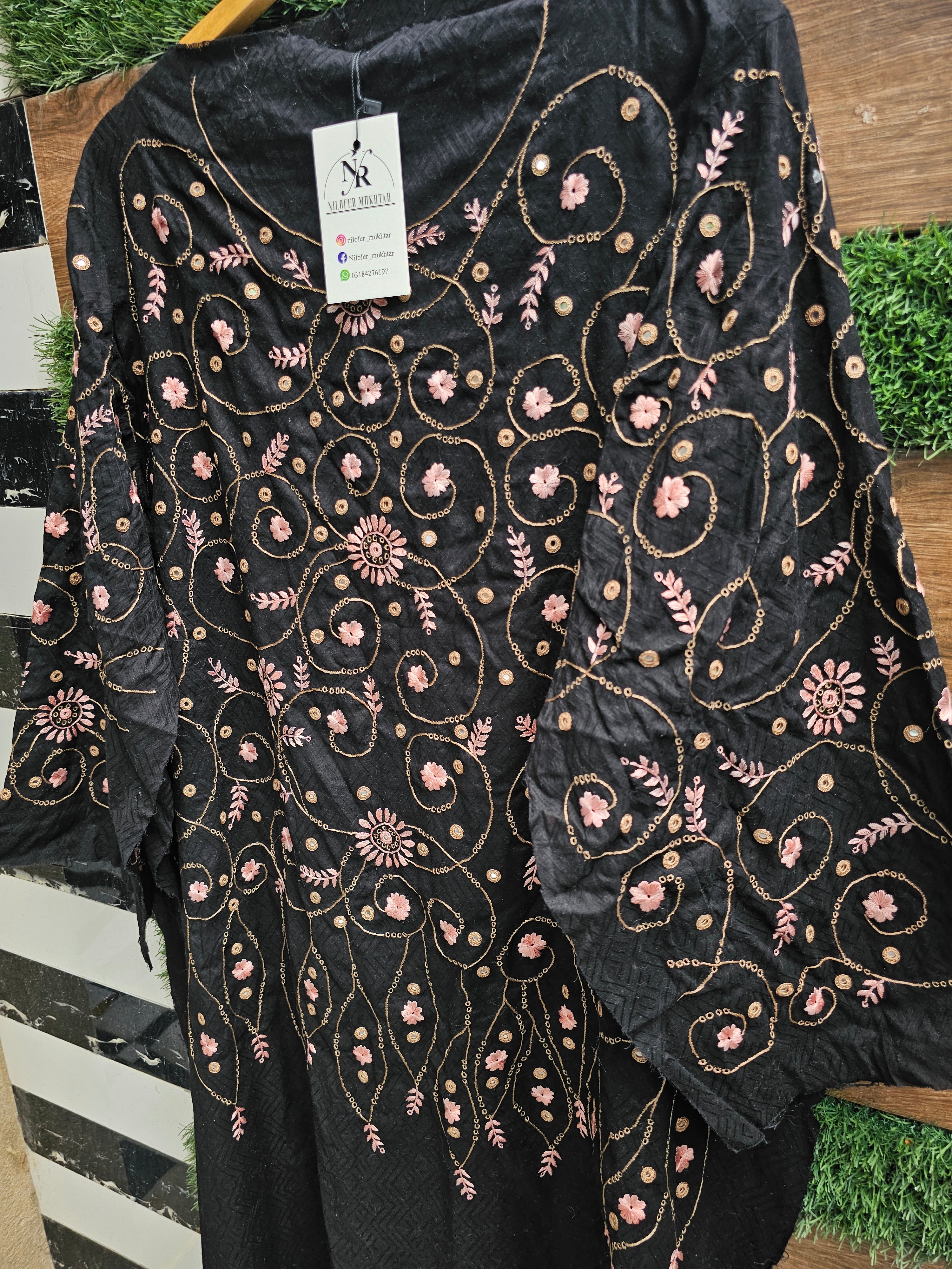 Midnight Bloom Mirrorwork Kurta