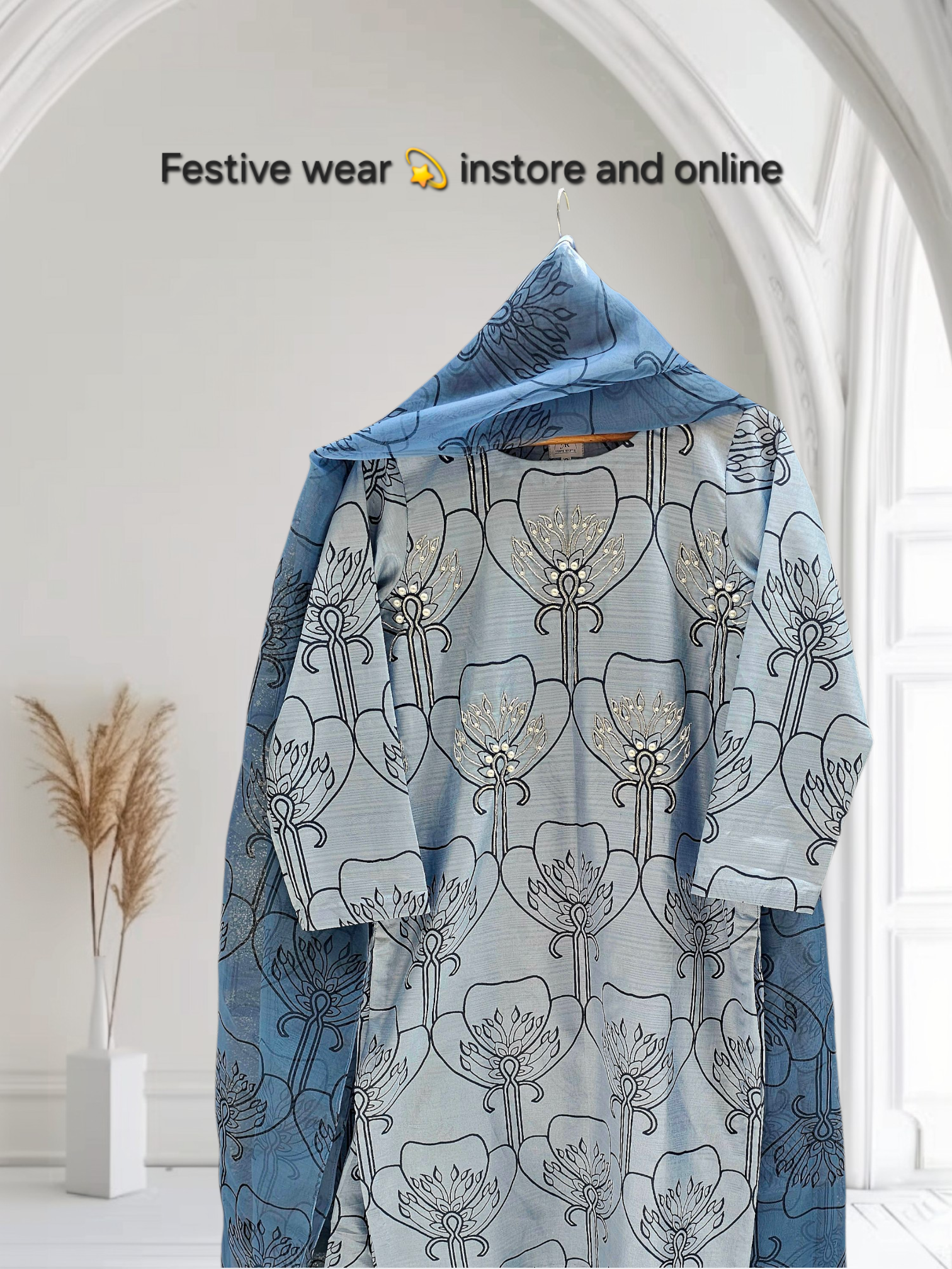 Azure Bloom Embellished Kurta Set