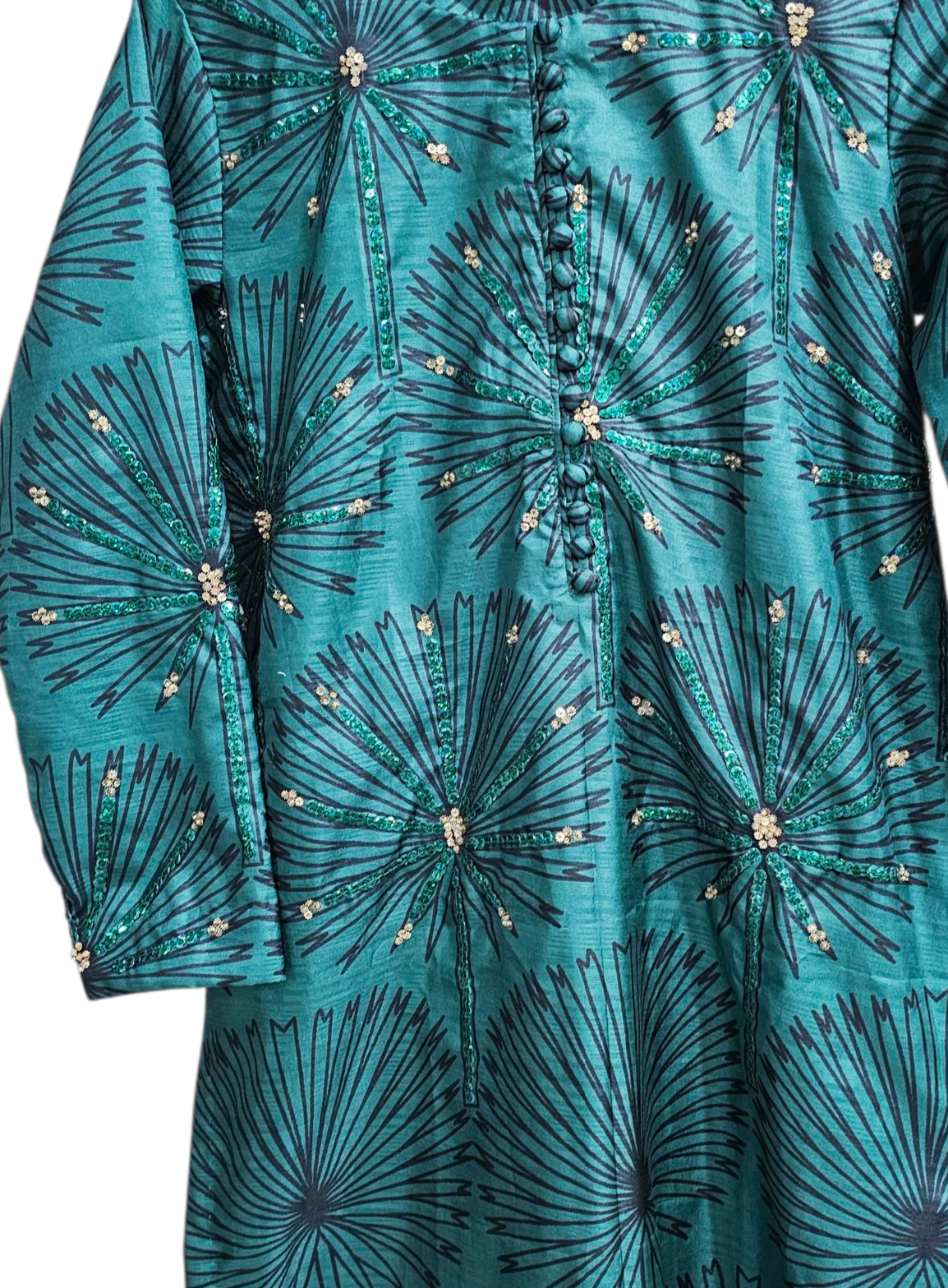 Teal Radiance Hand-Embellished  Dress