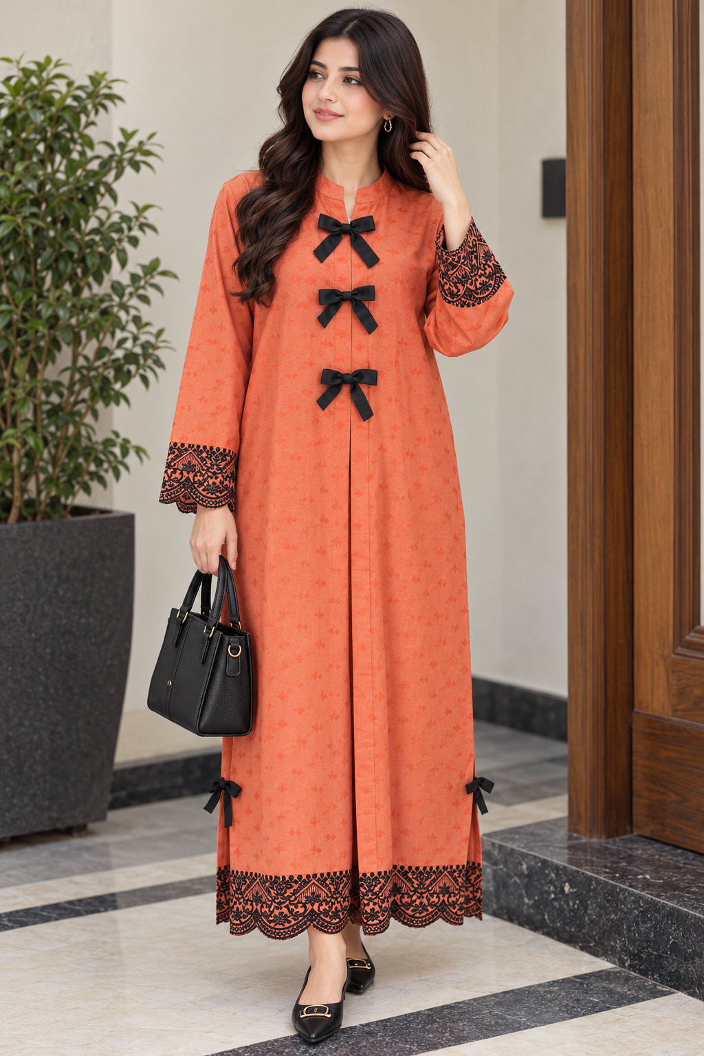 Coral Bow Elegance 🧡
