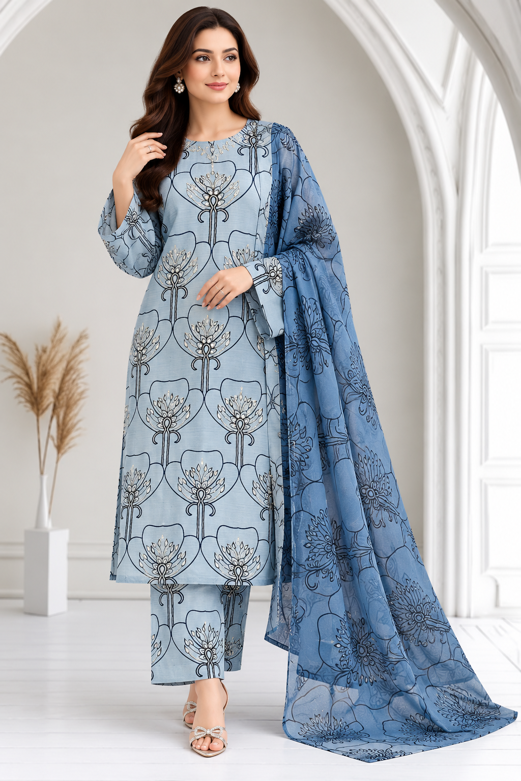 Azure Bloom Embellished Kurta Set