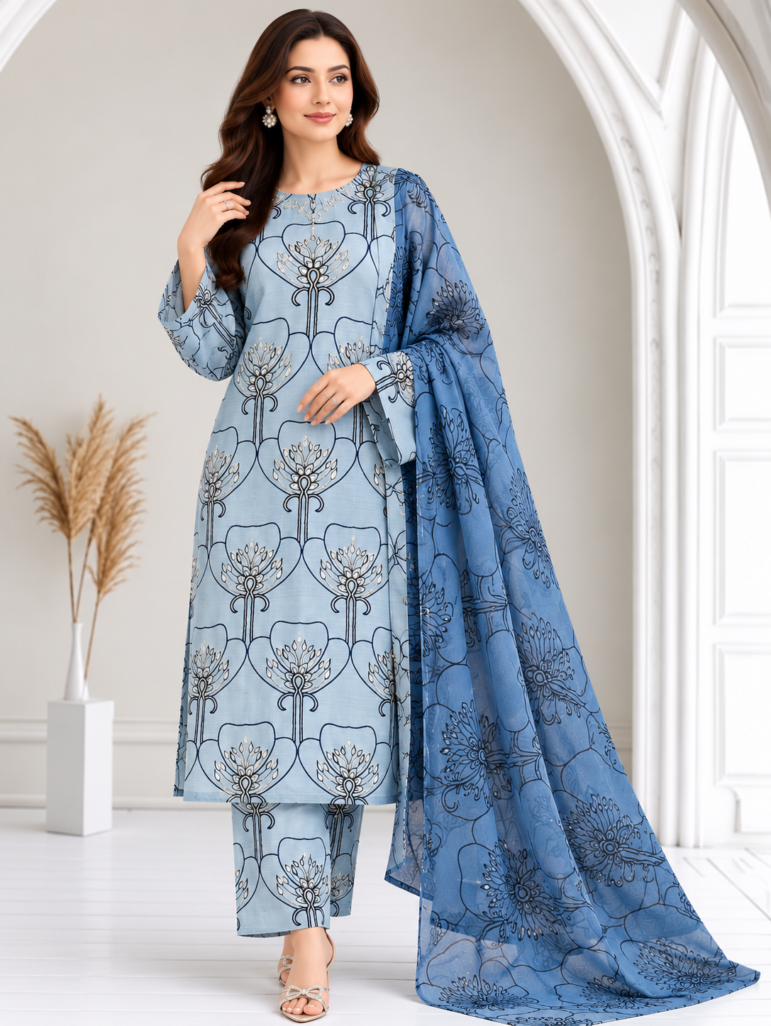 Azure Bloom Embellished Kurta Set