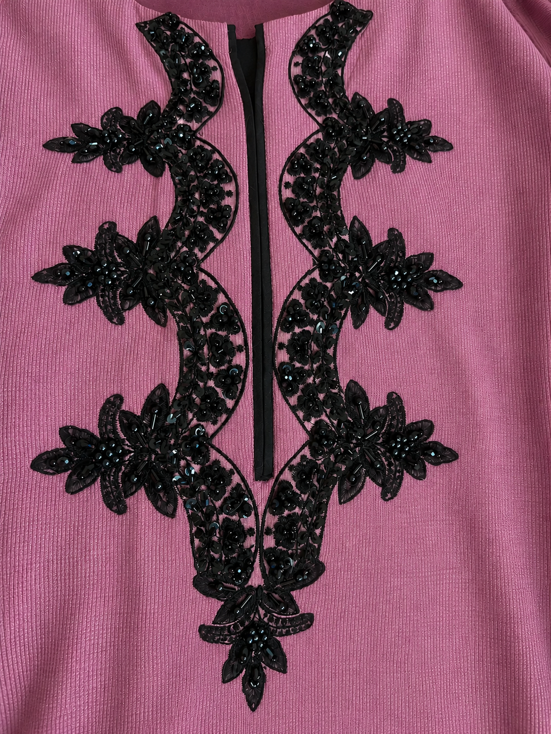 Fuchsia Bloom , Mauve Bloom  – Black Embellished Elegance