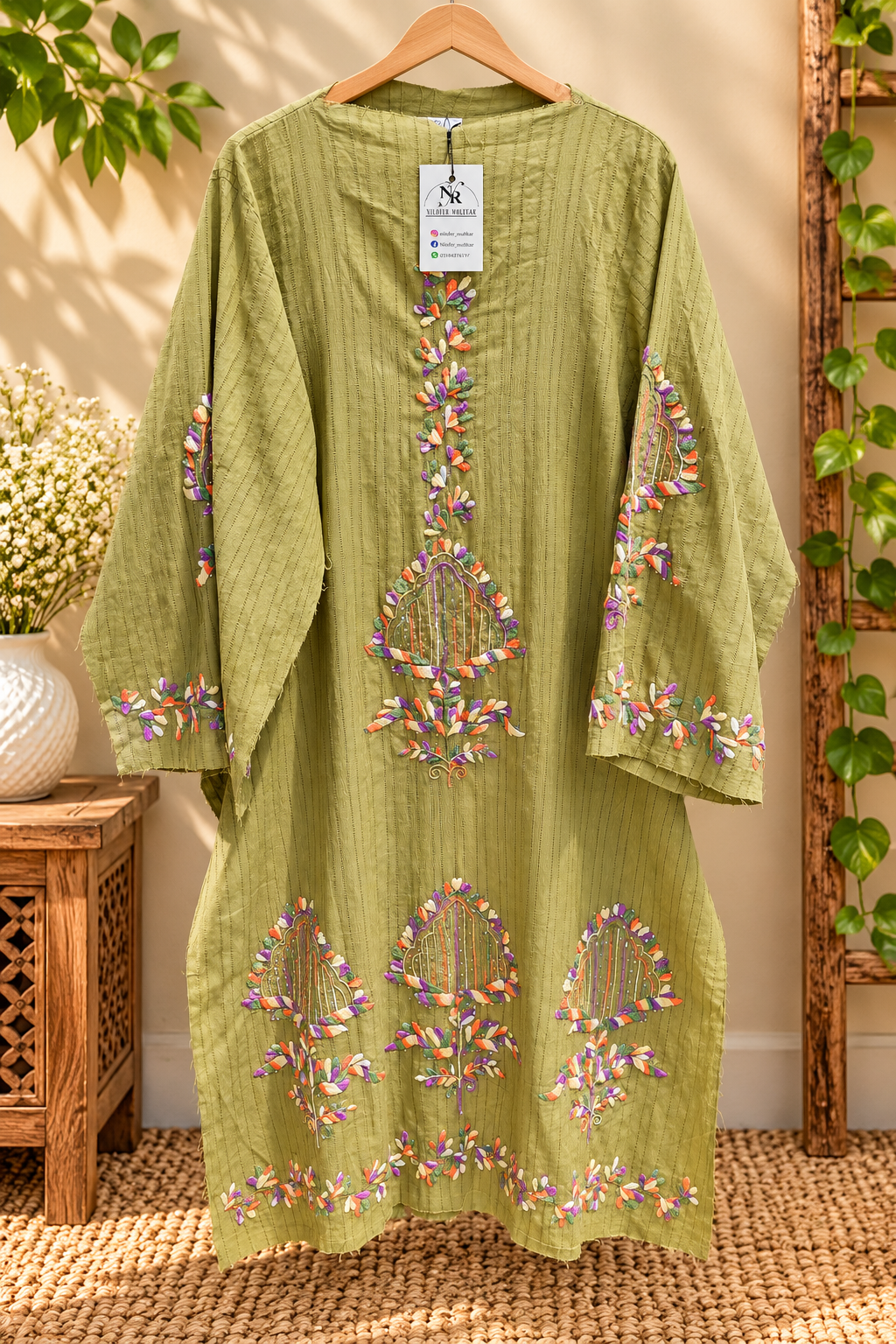 Olive Meadow Muqesh Hand-Embroidered Kurta