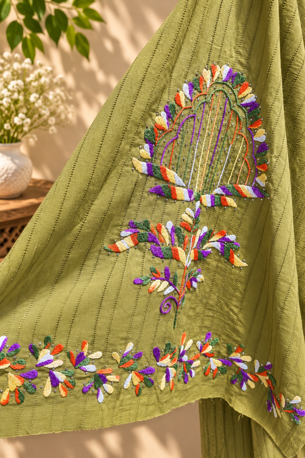 Olive Meadow Muqesh Hand-Embroidered Kurta