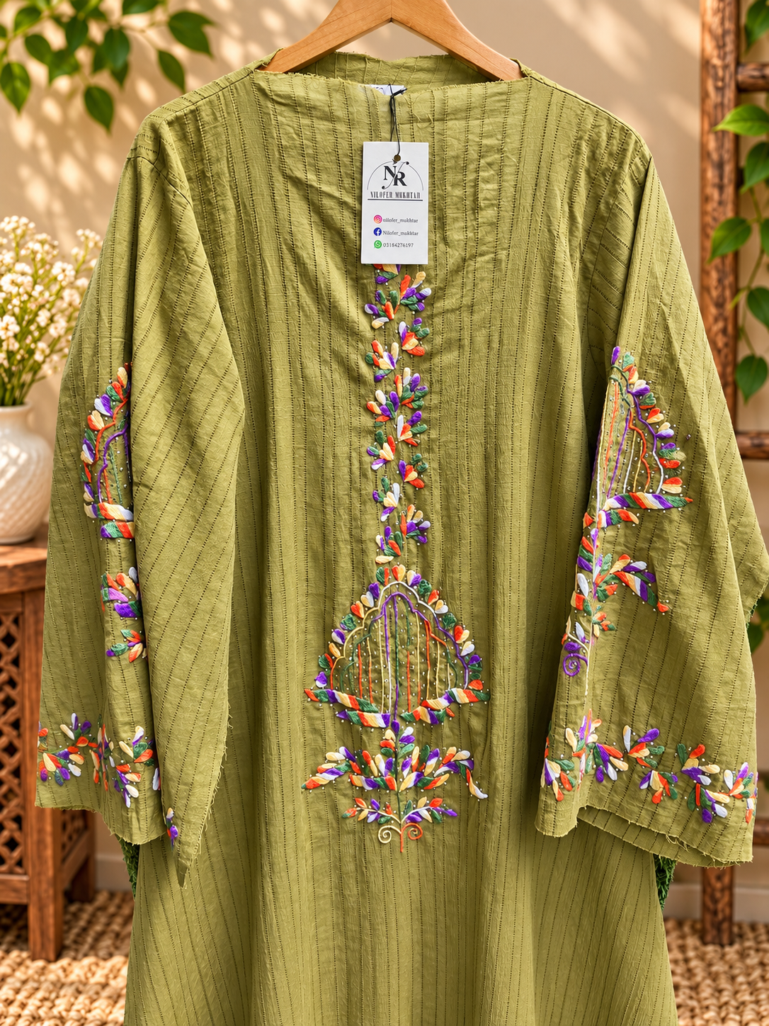 Olive Meadow Muqesh Hand-Embroidered Kurta
