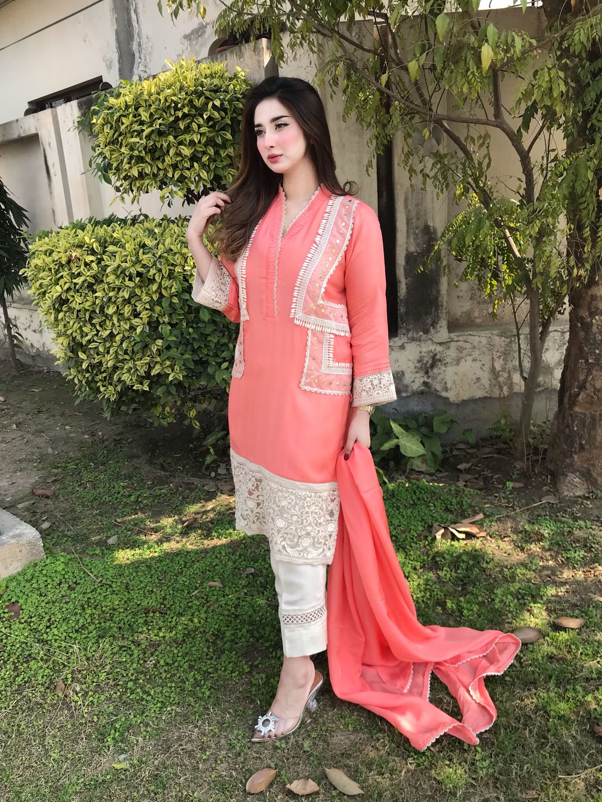 Coral Grace Embroidered Suit