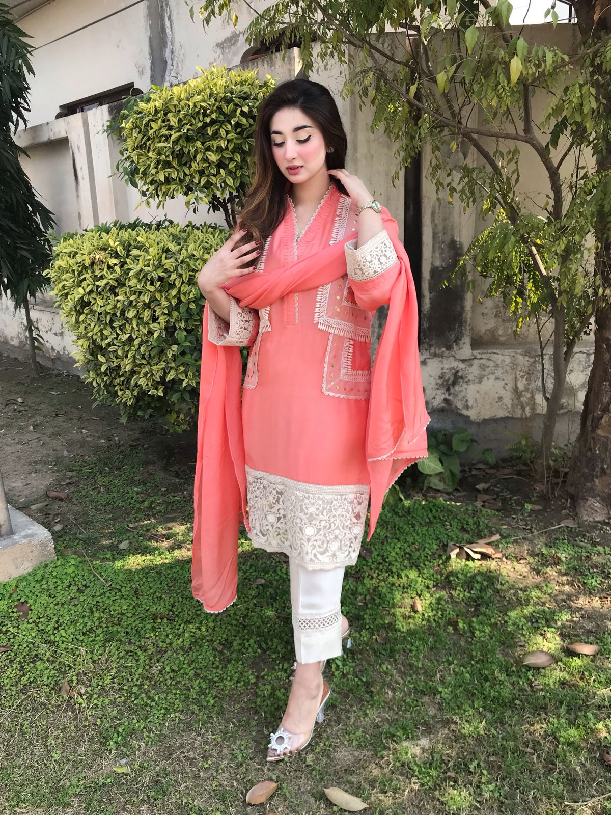 Coral Grace Embroidered Suit