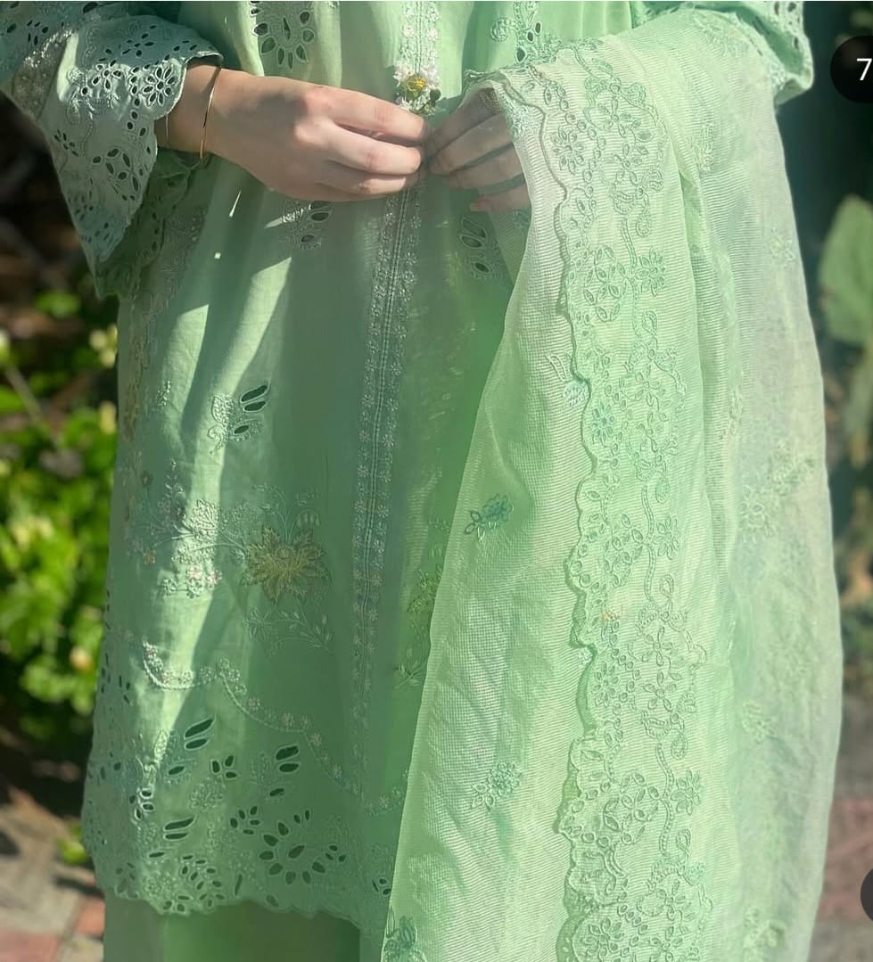 Mint Blossom Embroidered Lawn Suit