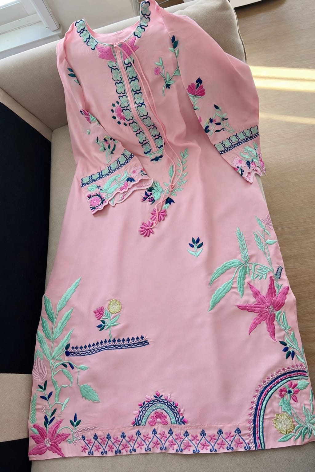 Blush Blossom – Pastel Pink Embroidered Suit