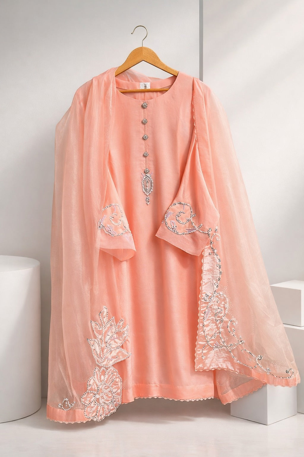 Peach Blossom Hand-Embellished 3-Piece Suit