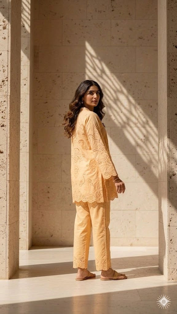 Peach Glow Embroidered Lawn Co-Ord Set