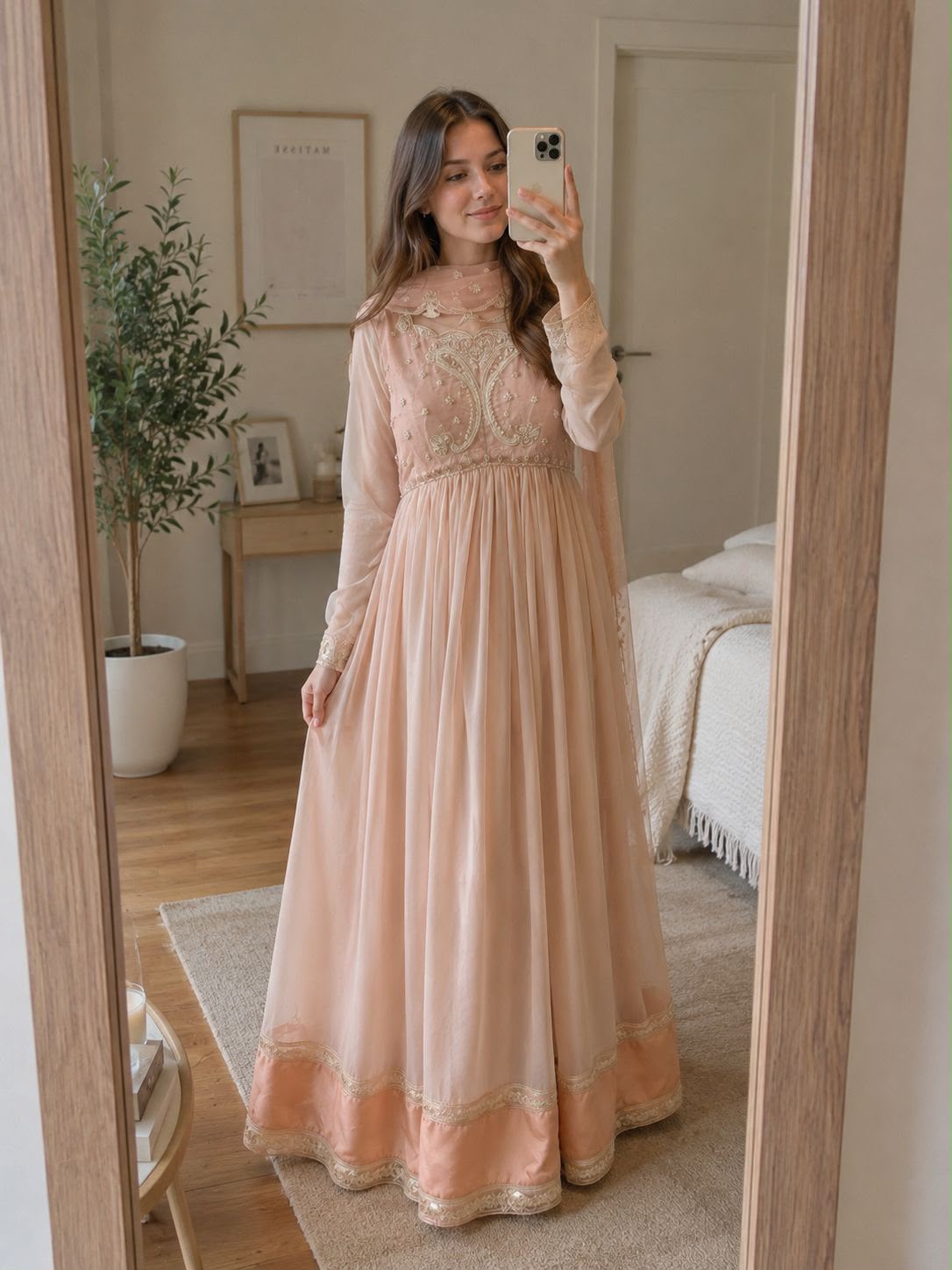 Blush Royale – Peach & Champagne Embroidered Gown