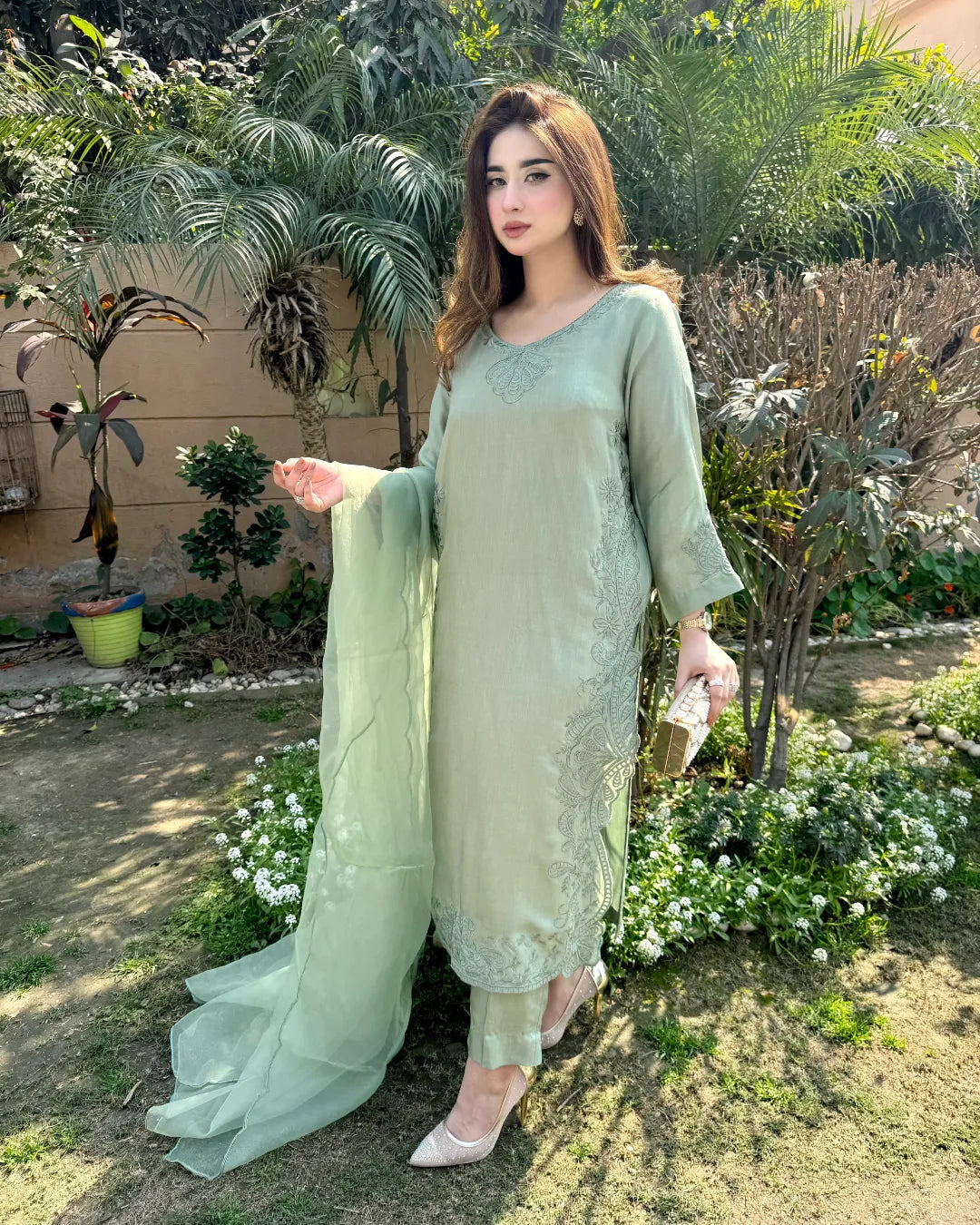 Moss Green- Embroidered 3-Piece Suit