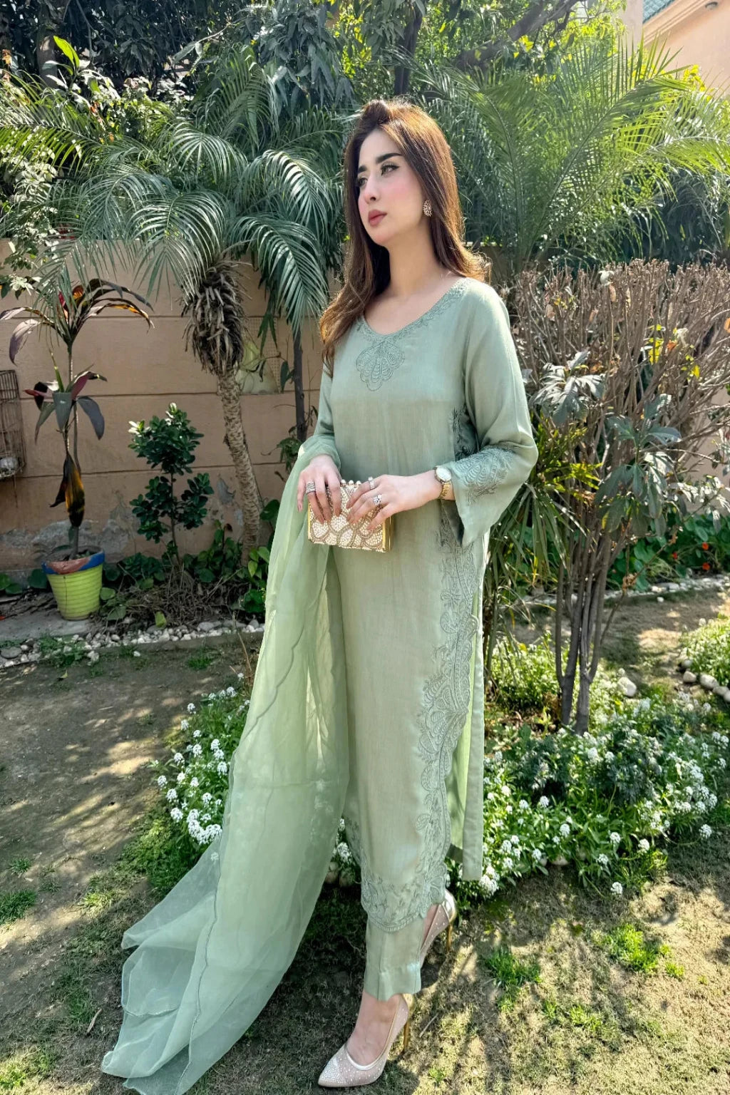 Moss Green- Embroidered 3-Piece Suit
