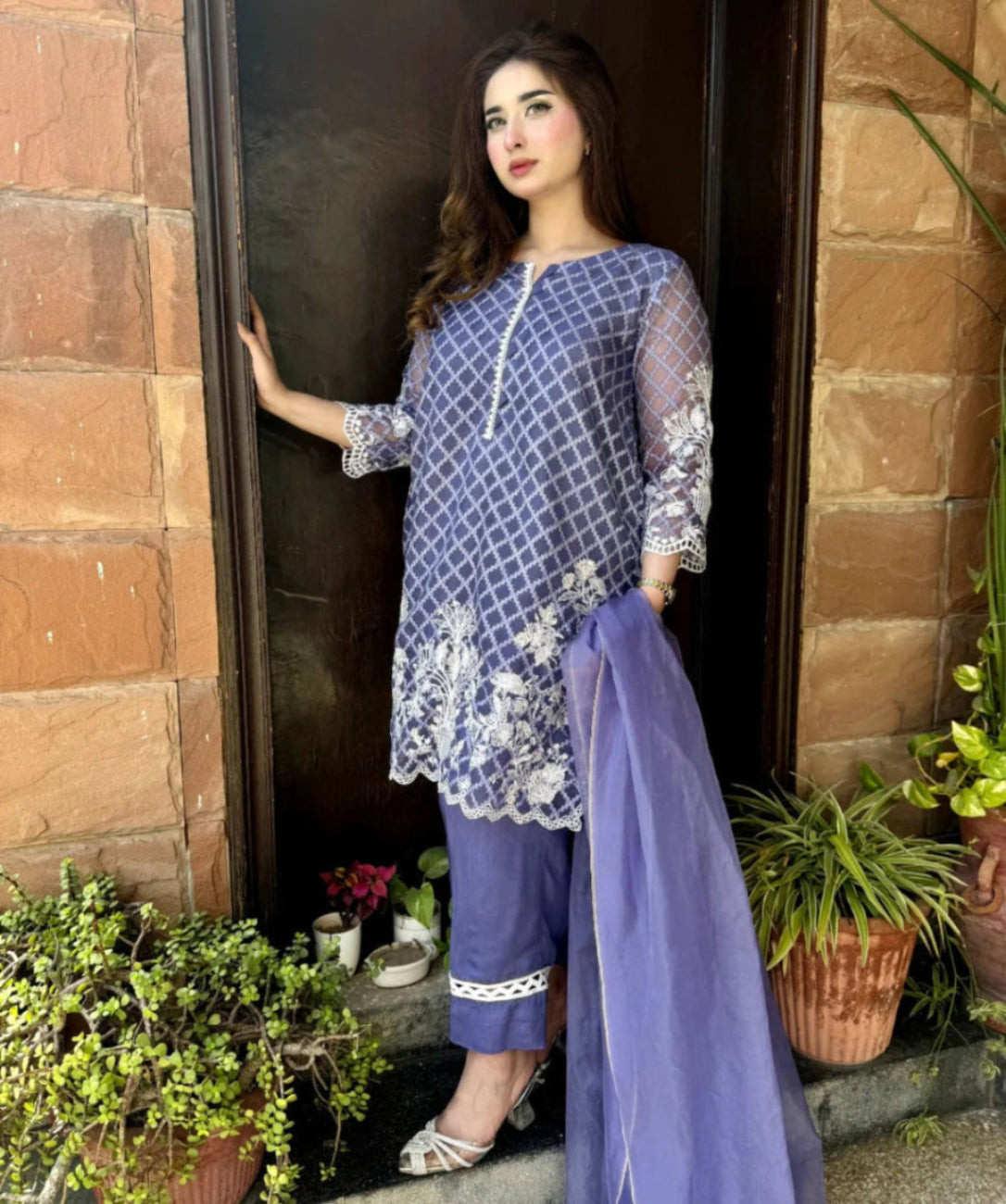 Lavender Grace – Embroidered 3-Piece  Suit