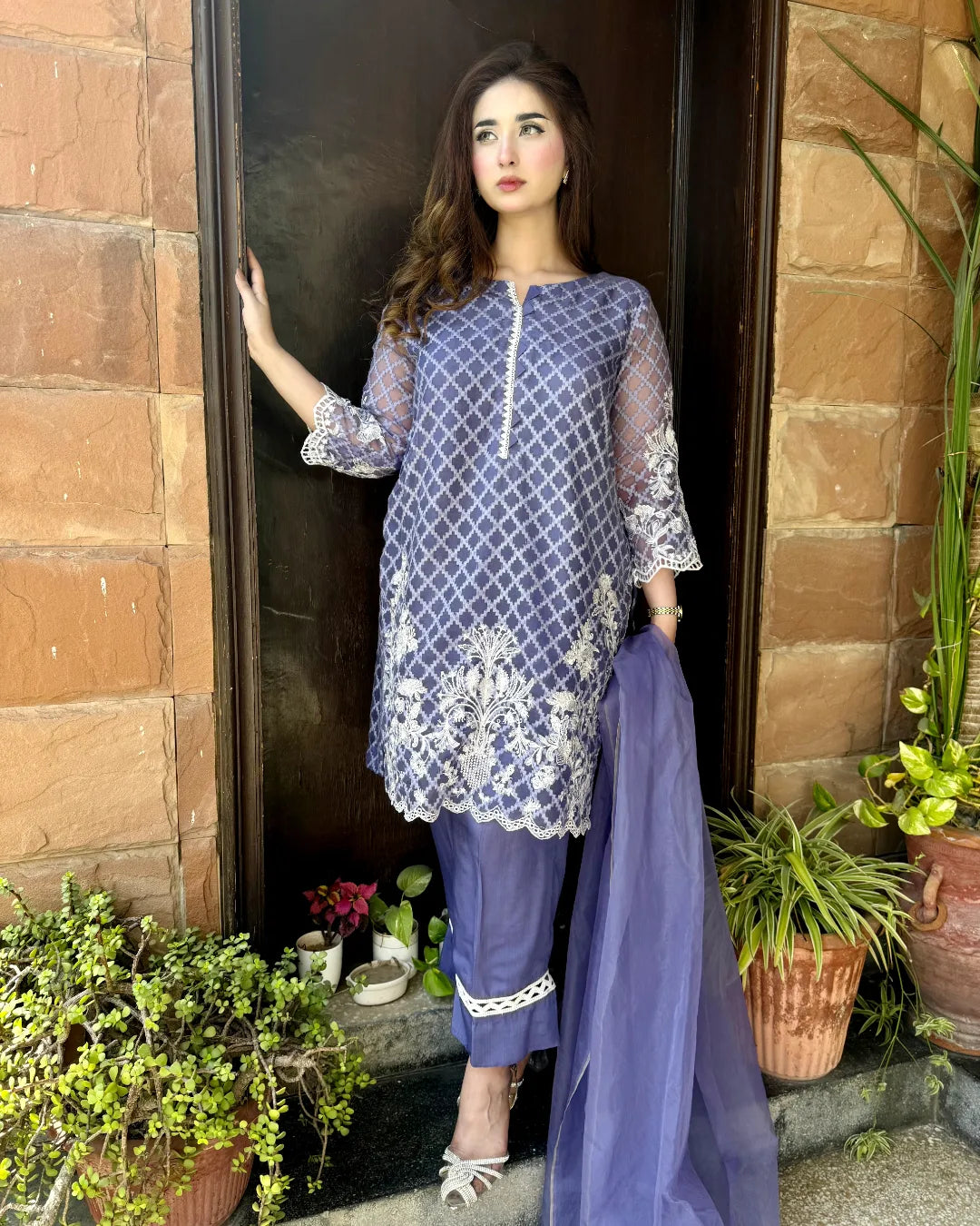 Lavender Grace – Embroidered 3-Piece  Suit