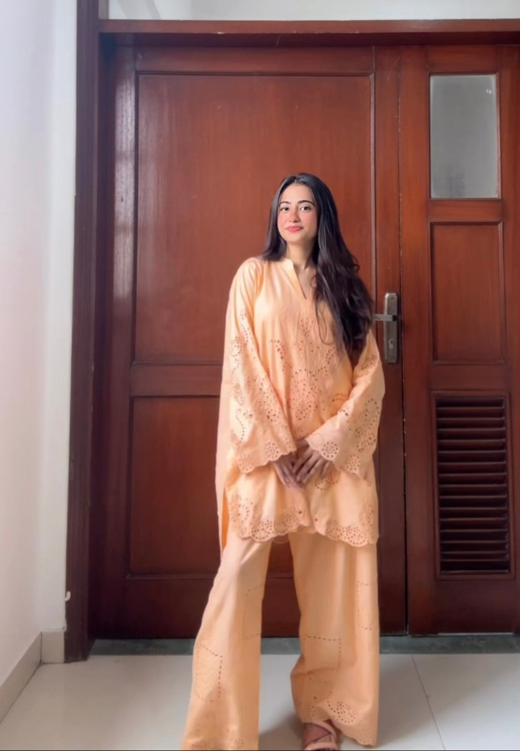 Peach Glow Embroidered Lawn Co-Ord Set