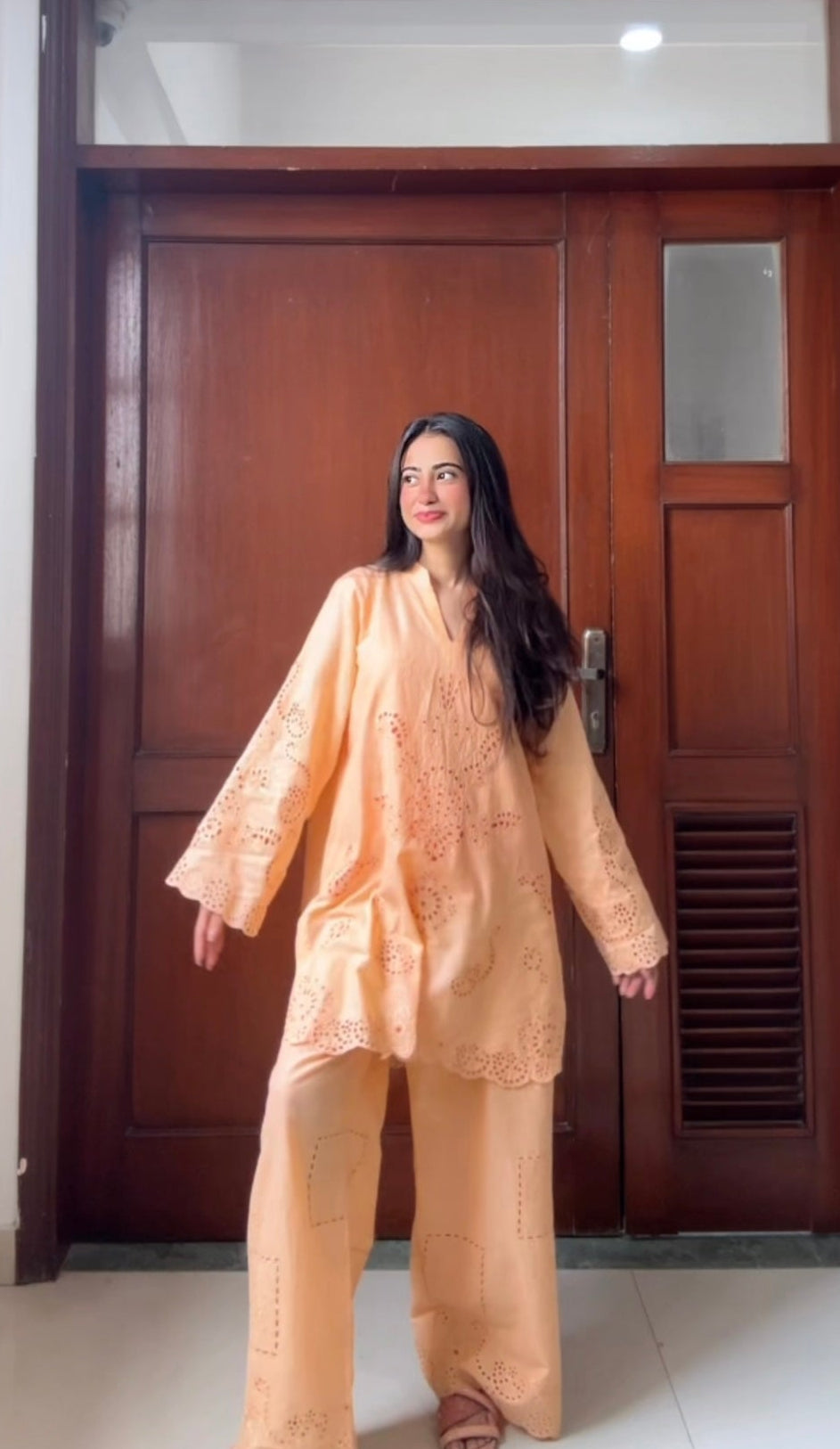 Peach Glow Embroidered Lawn Co-Ord Set