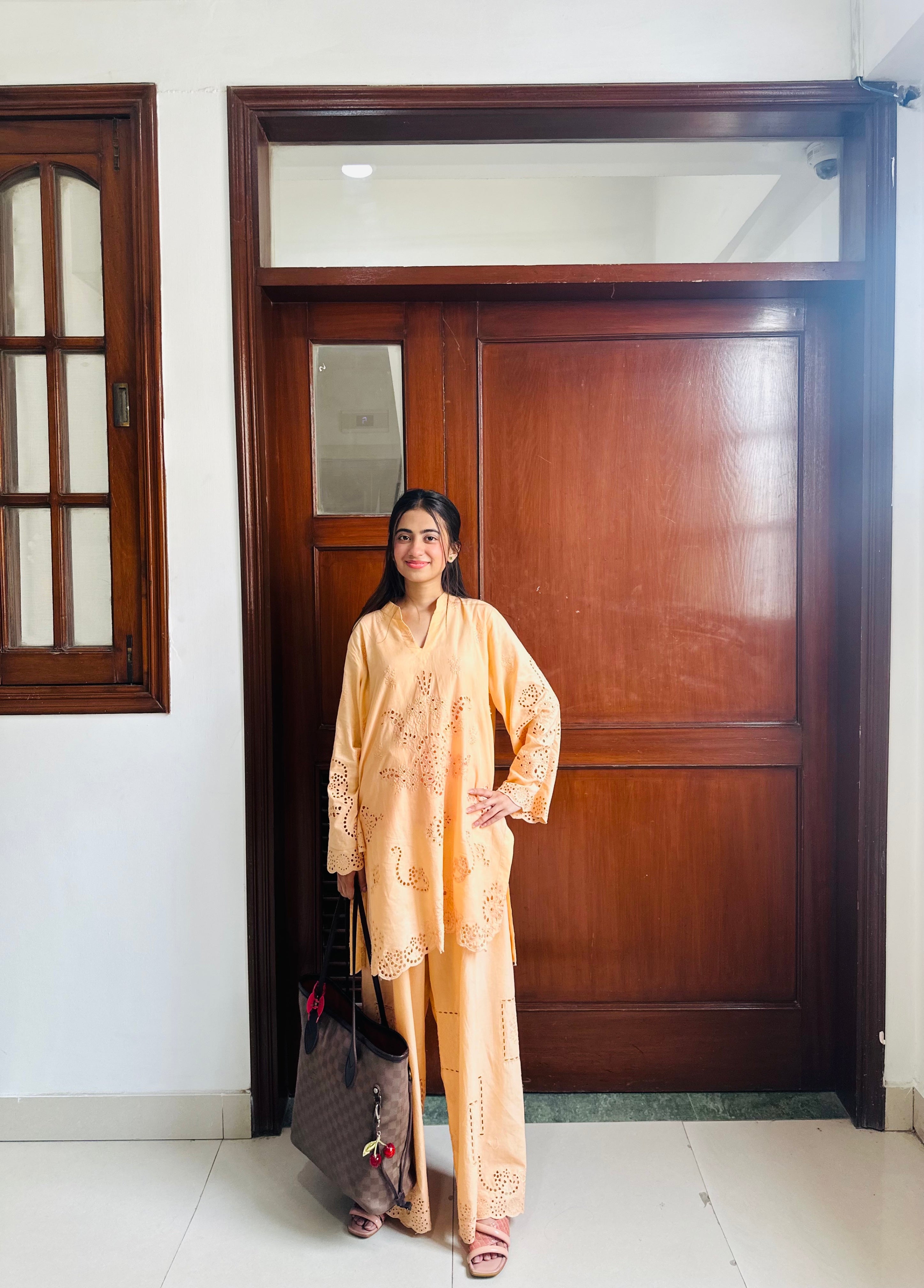 Peach Glow Embroidered Lawn Co-Ord Set