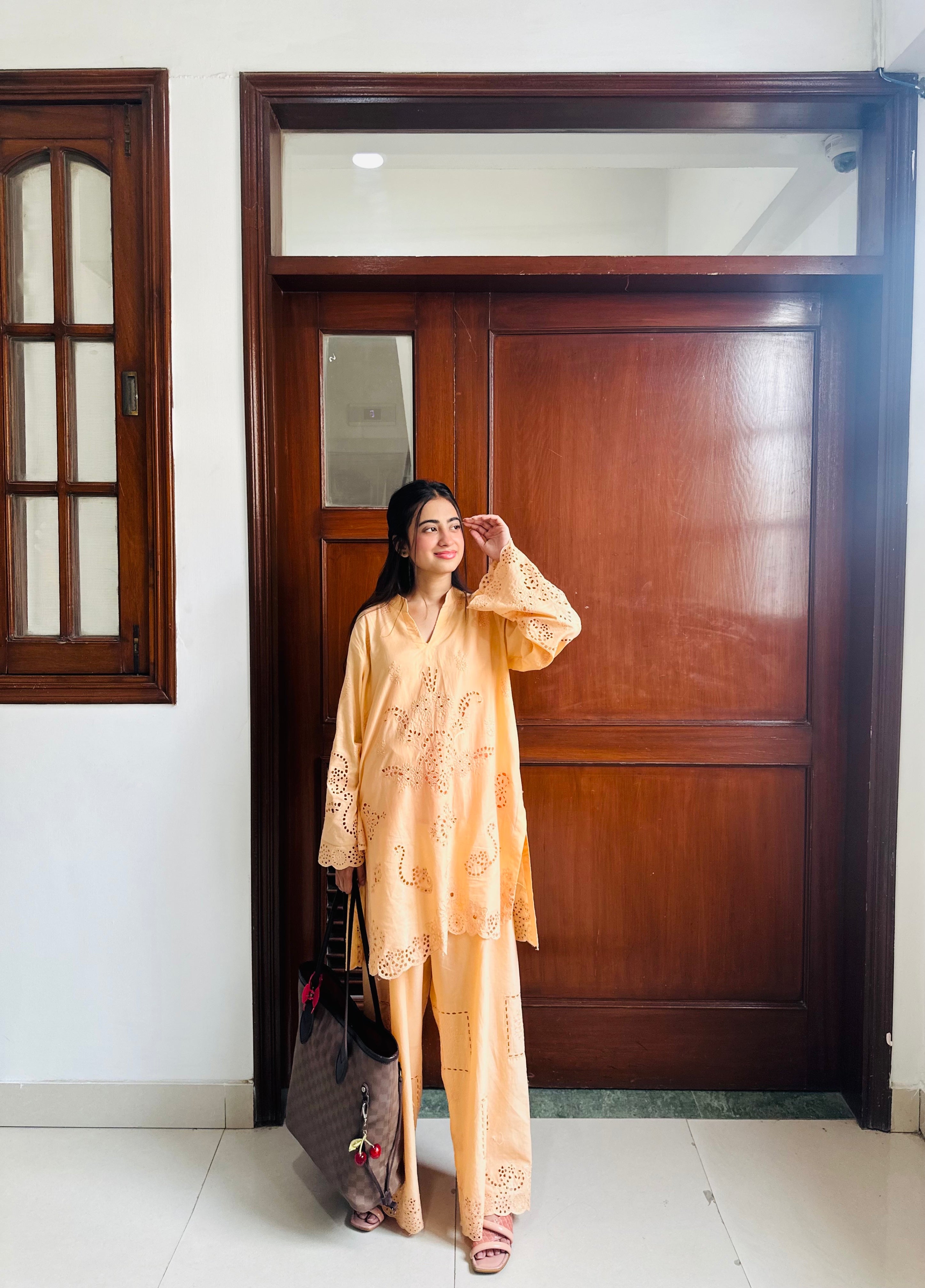 Peach Glow Embroidered Lawn Co-Ord Set