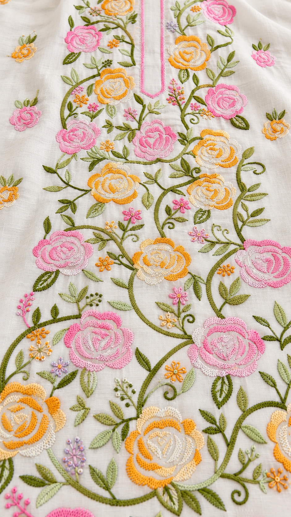 Ivory Pastel Rose Garden – Hand Embroidered Lawn