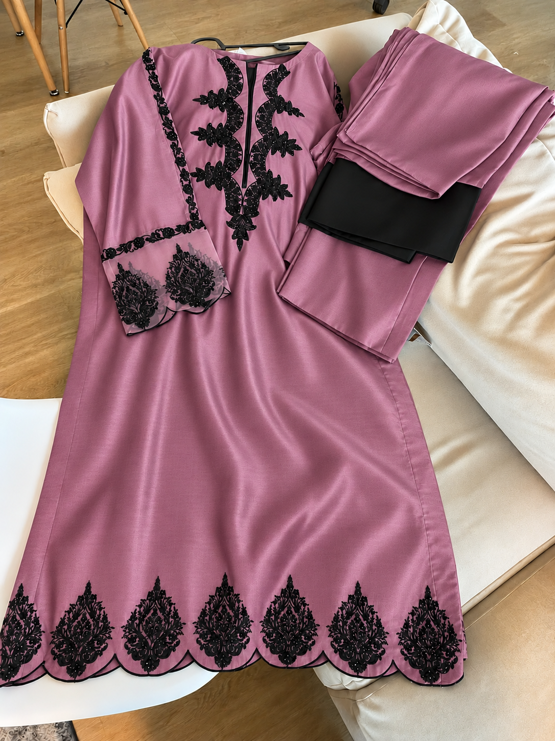 Fuchsia Bloom , Mauve Bloom  – Black Embellished Elegance