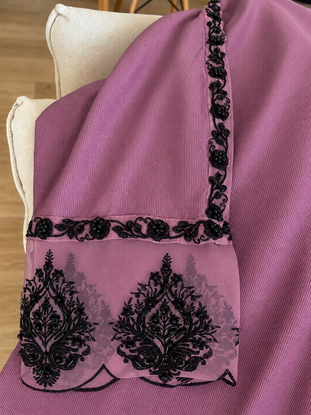 Fuchsia Bloom , Mauve Bloom  – Black Embellished Elegance