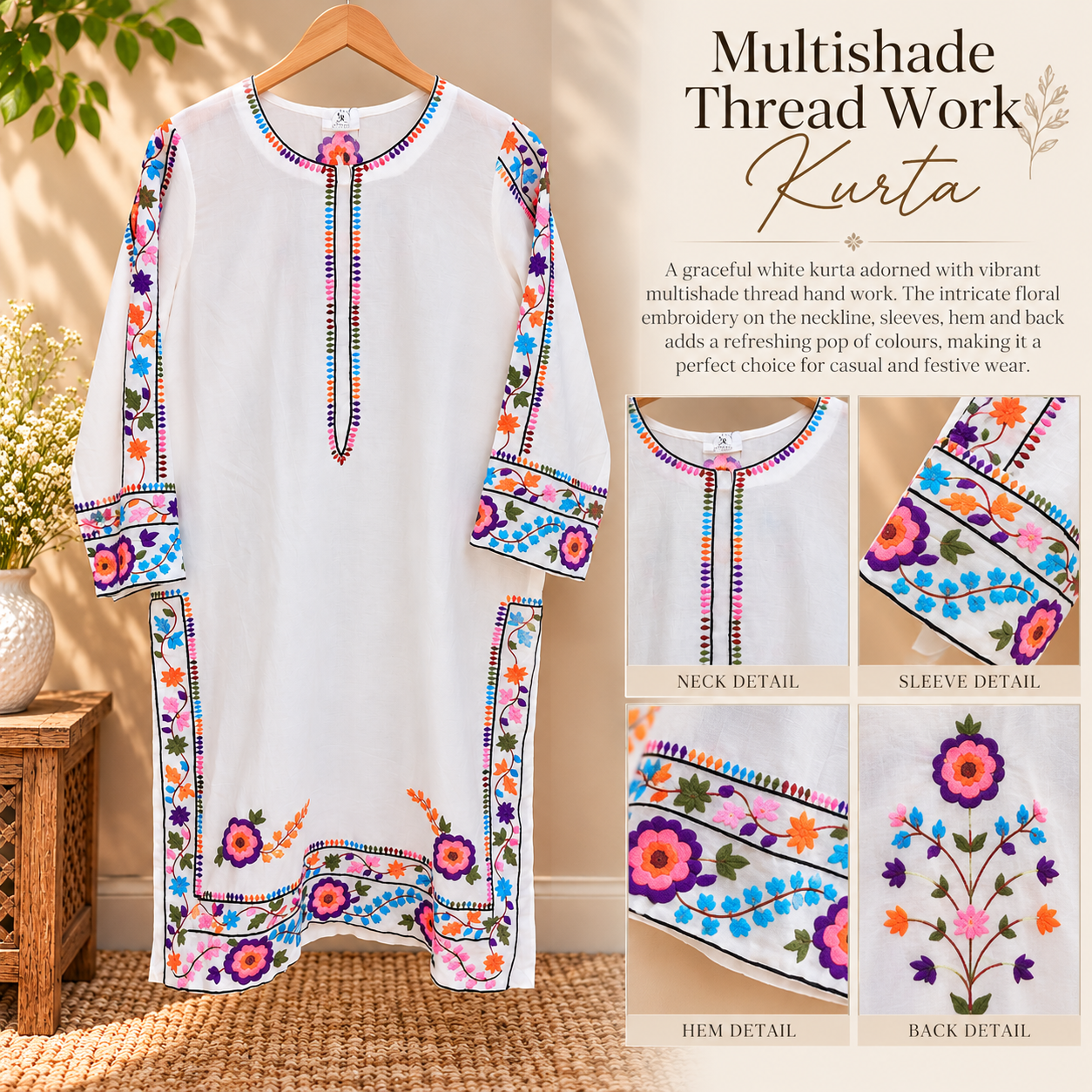 Multishade Bloom Handwork Kurta