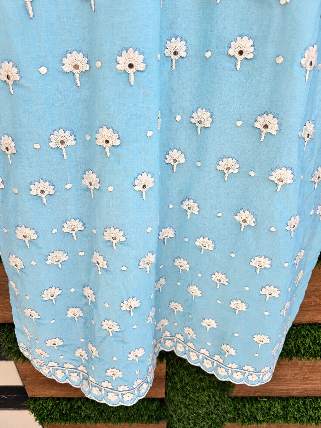 Sky Bloom Hand-Embroidered Mirror Work Shirt