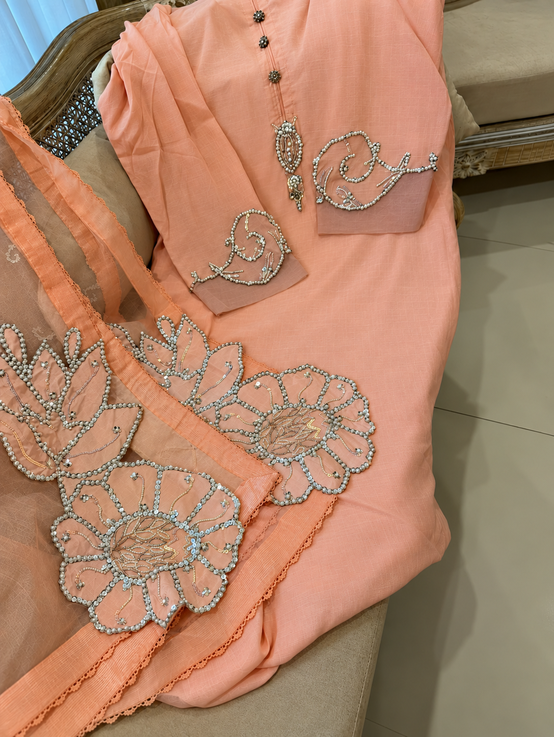 Peach Blossom Hand-Embellished 3-Piece Suit
