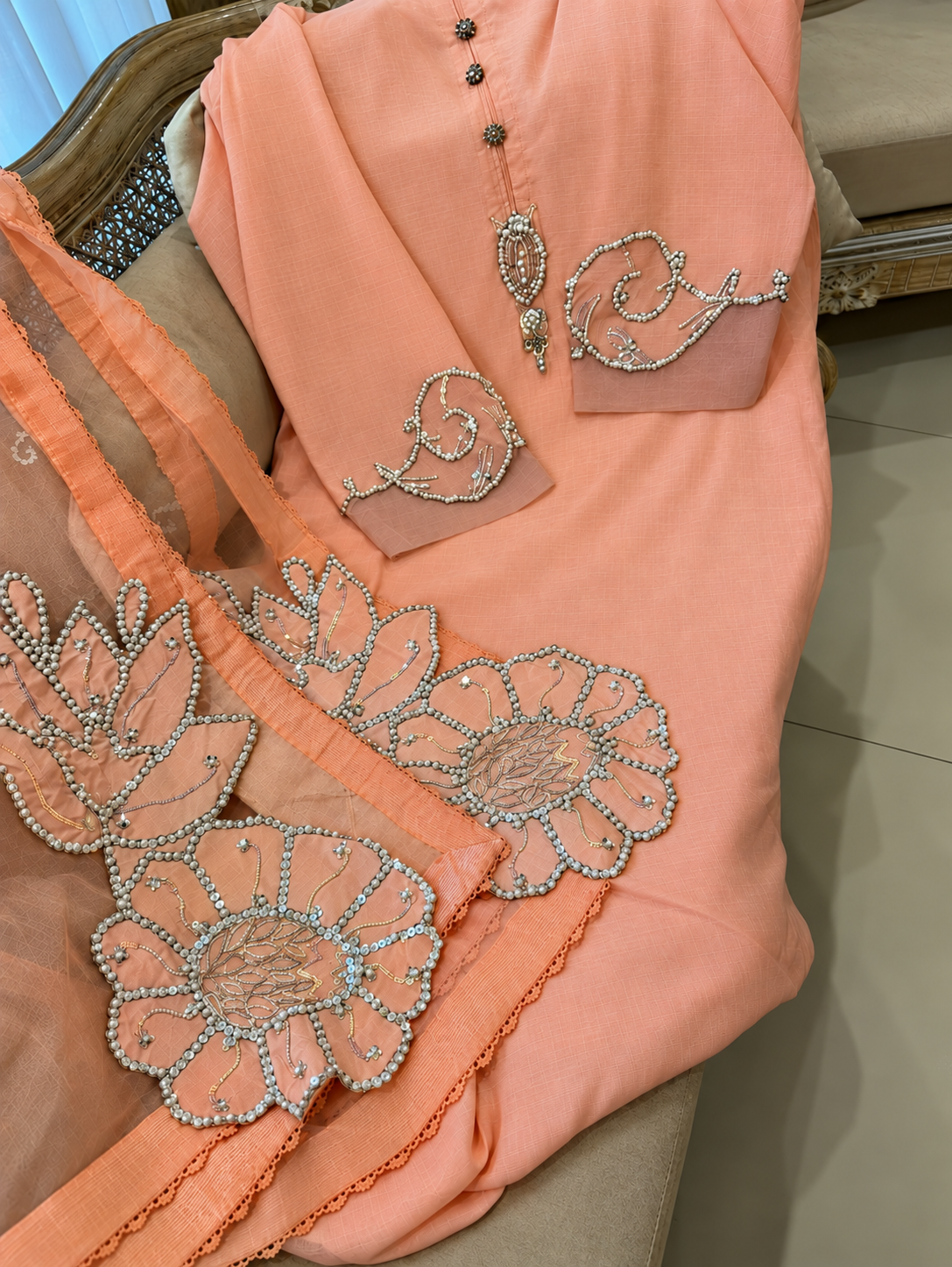 Peach Blossom Hand-Embellished 3-Piece Suit