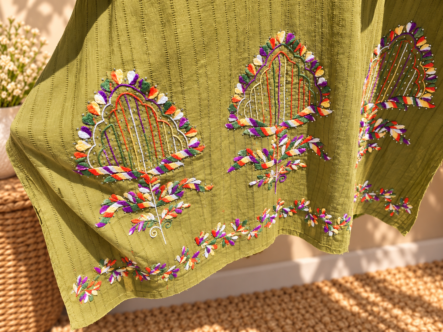 Olive Meadow Muqesh Hand-Embroidered Kurta
