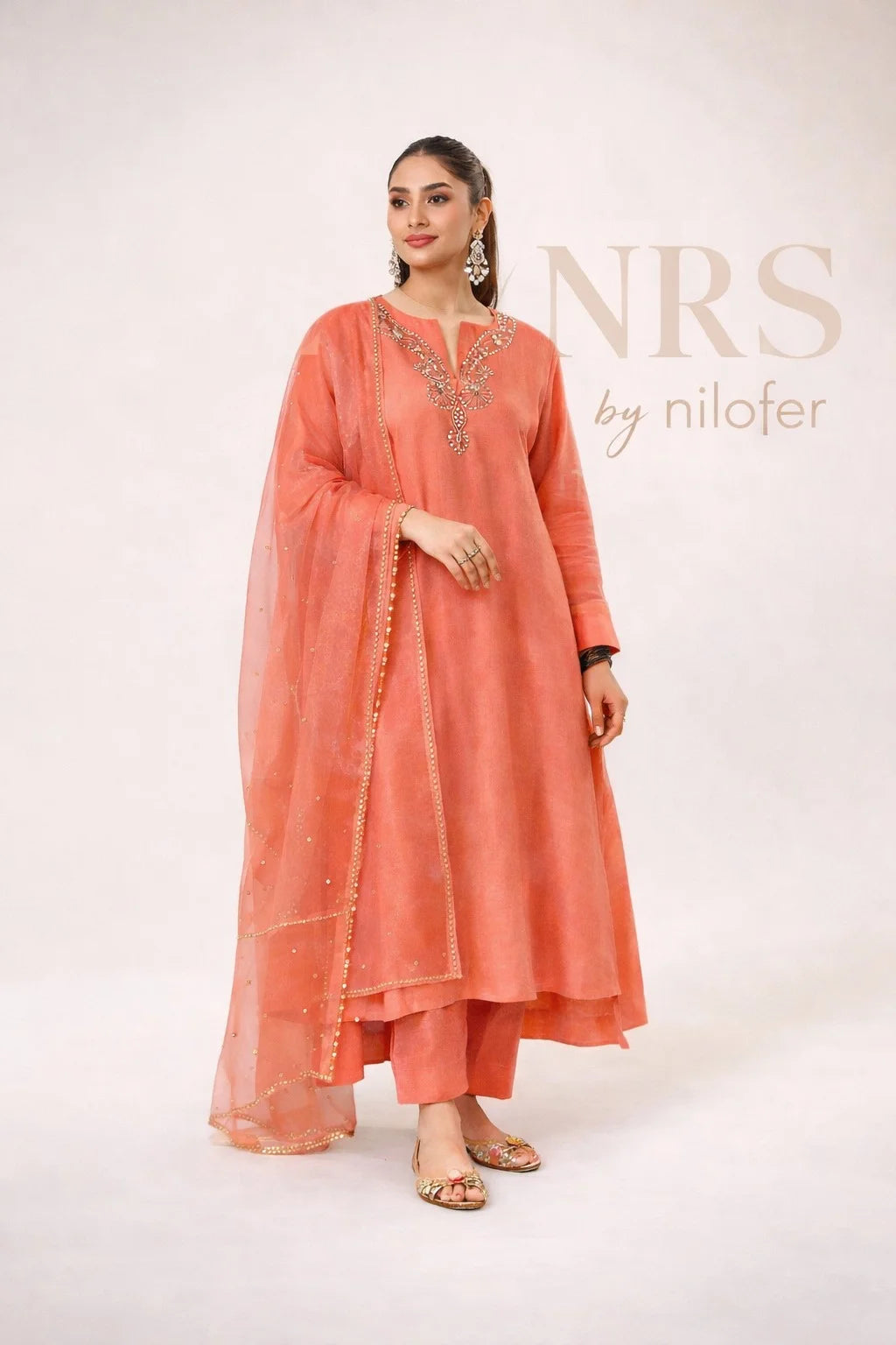 Peach Raw Silk Dress PRS -02