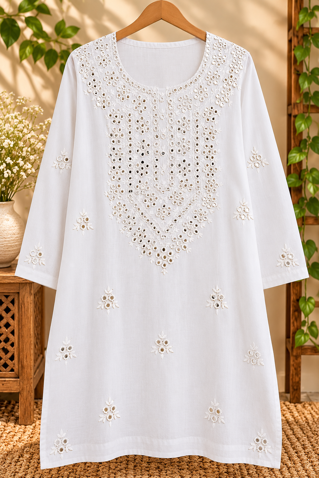 lemon / White Bloom Hand-Embroidered , Ensemble
