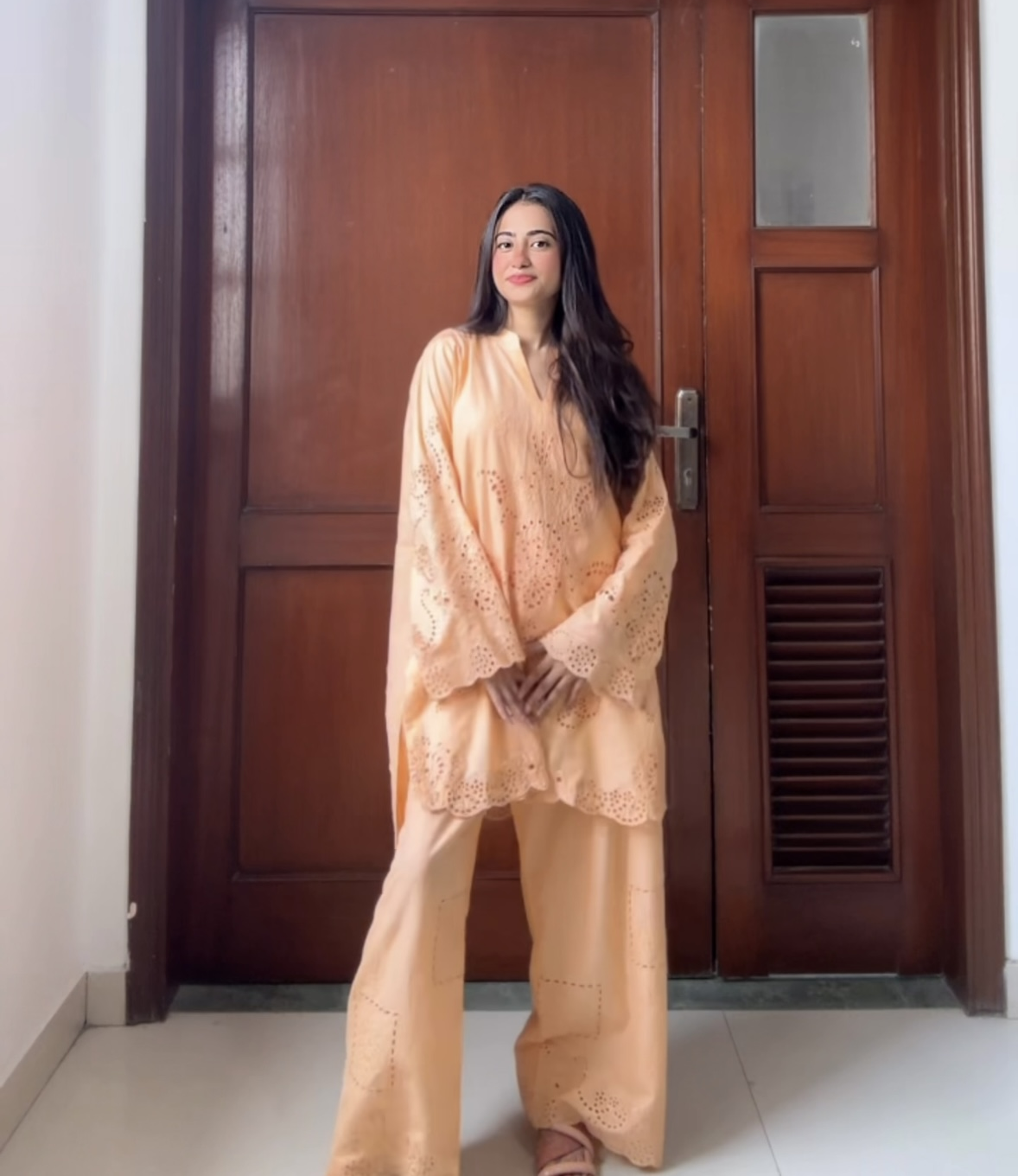 Peach Glow Embroidered Lawn Co-Ord Set