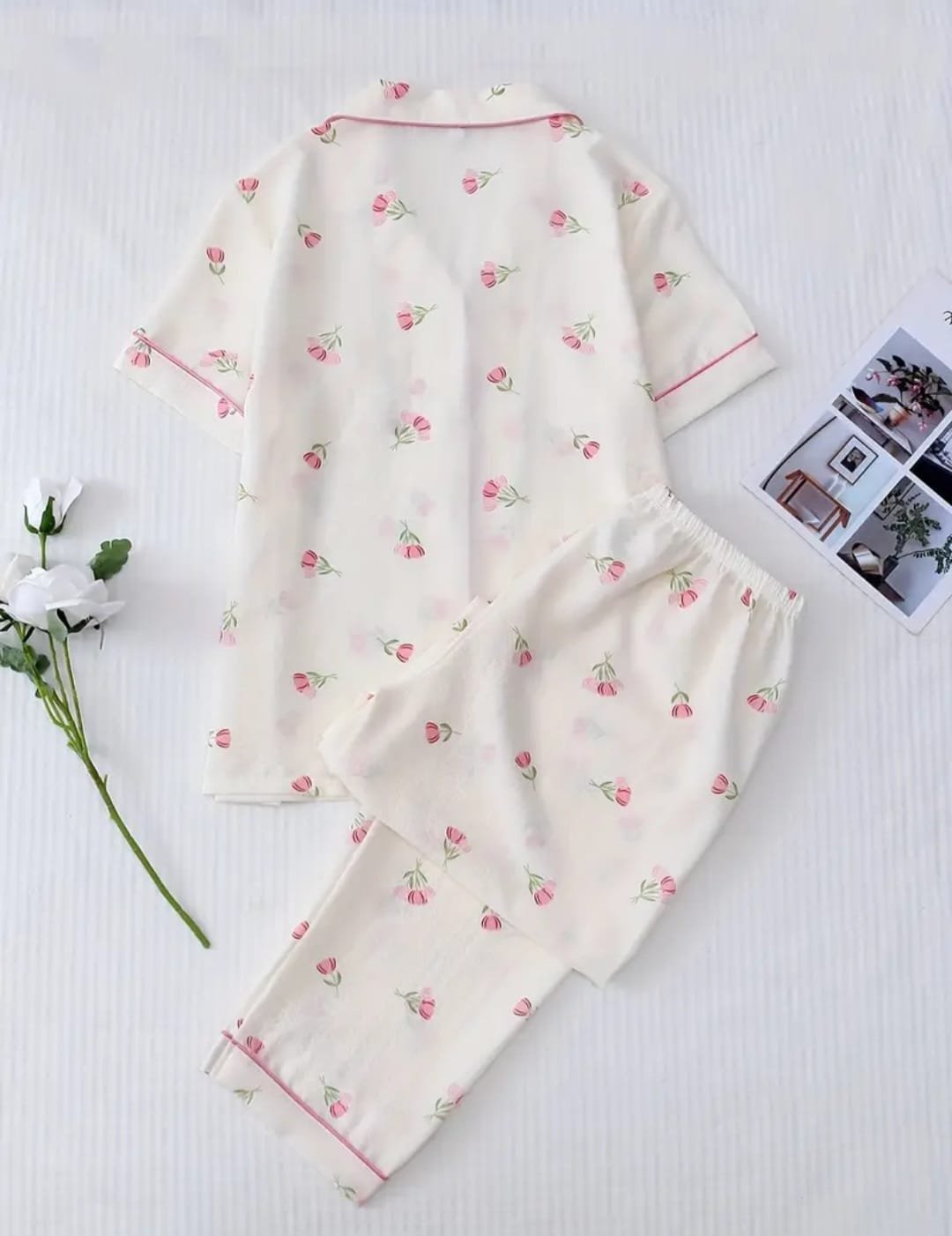 Second image of Women Sleepwear, Pink Floral/White