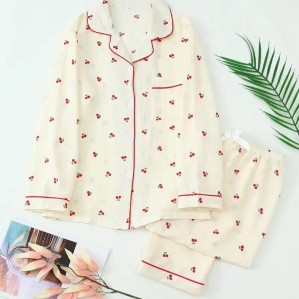 Women Sleepwear, Cherry Print/Apricot