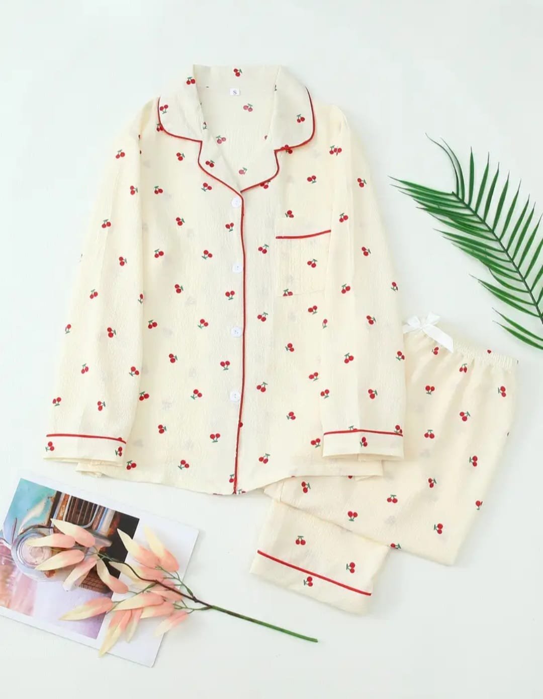 Women Sleepwear, Cherry Print/Apricot