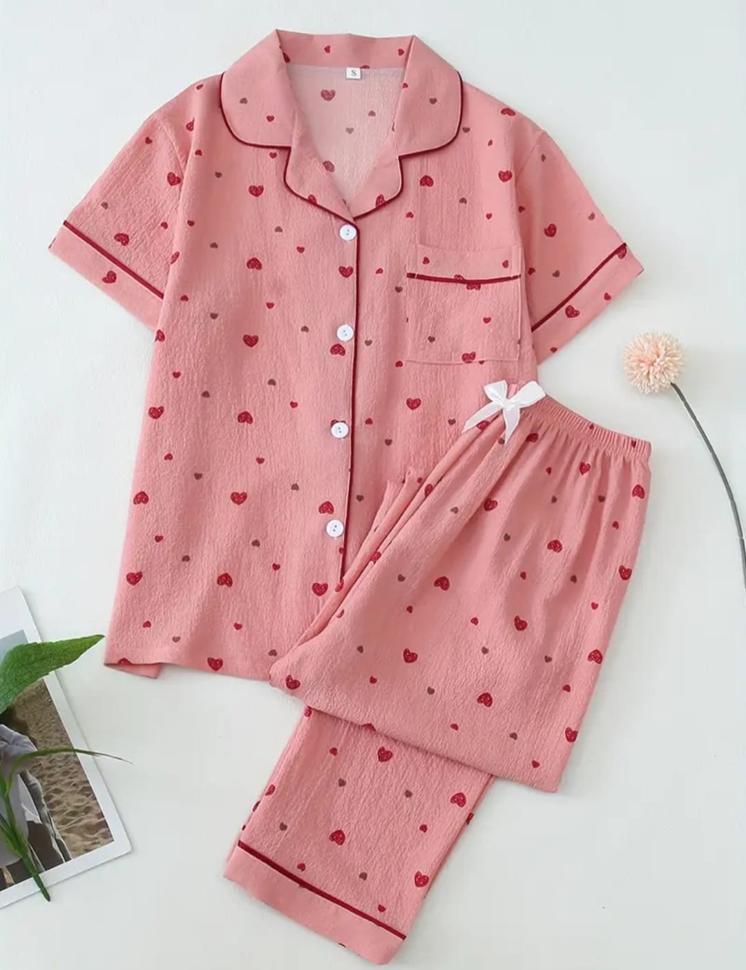 Women Sleepwear, Red Heart/Light Pink