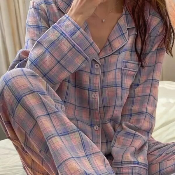 Women Sleepwear, Grey Pink Check