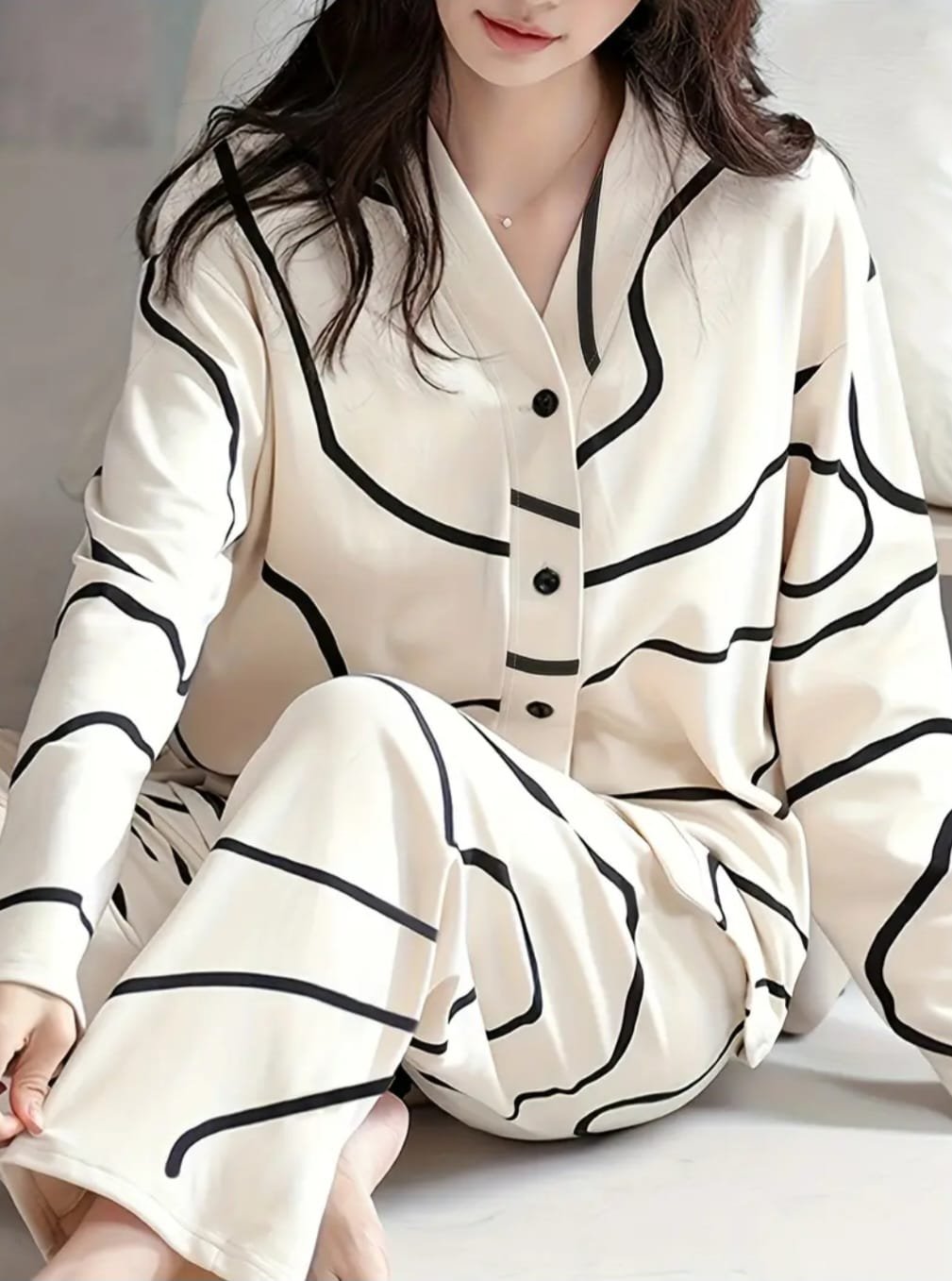 Women Sleepwear, BlackLining/White
