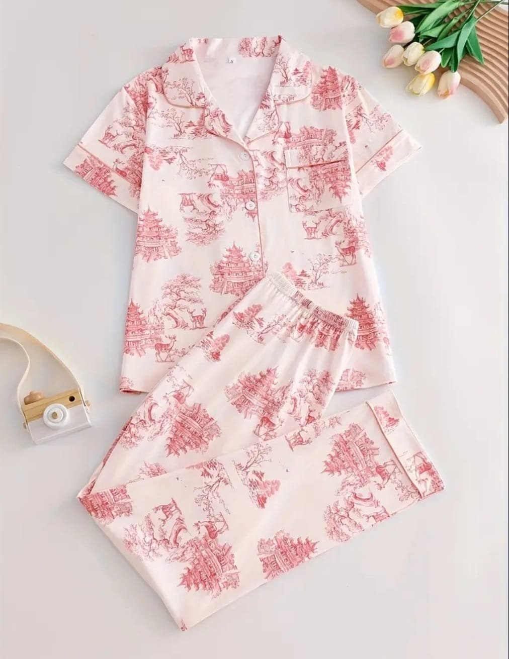 Women Sleepwear, Pink Trees/Peach