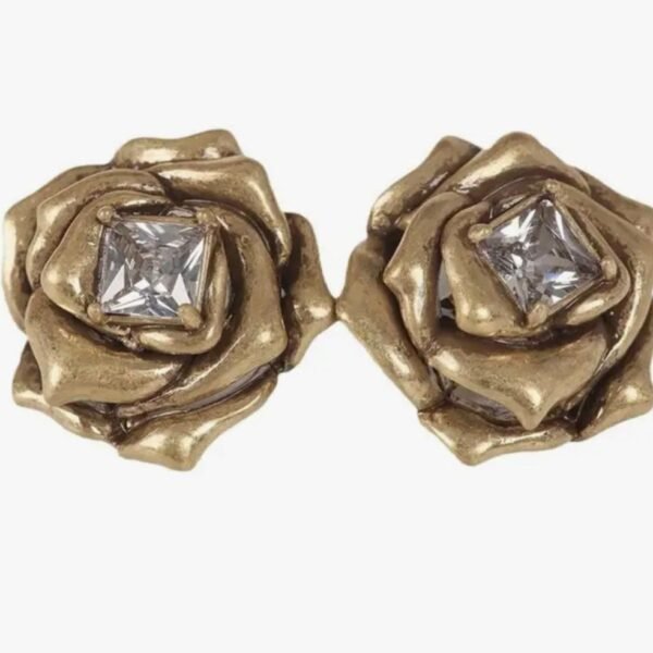 Vintage Royal Style Flower Ear Studs with Synthetic Diamonds