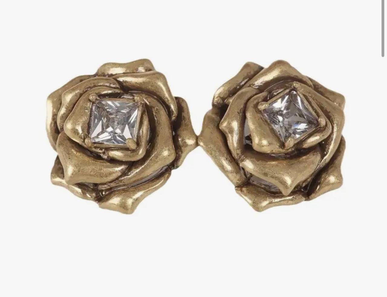 Vintage Royal Style Flower Ear Studs with Synthetic Diamonds