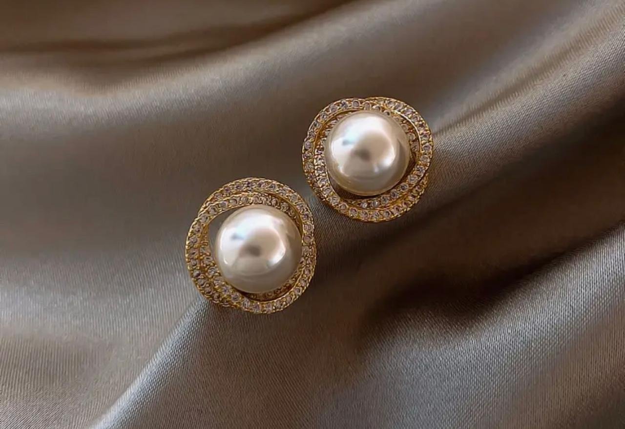 Second image of 5 BUSINESS DAYS Pair of Gold Plated Spiral Stud Earrings with Rhinestones