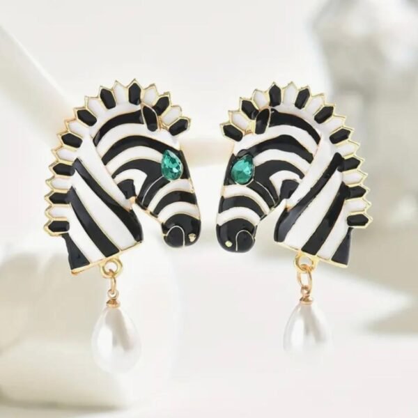Boho Elegant Zebra Drop Earrings with Pearl Accents