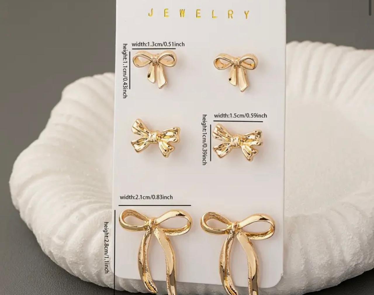Second image of 3 Pairs Gold Bow Earrings Set