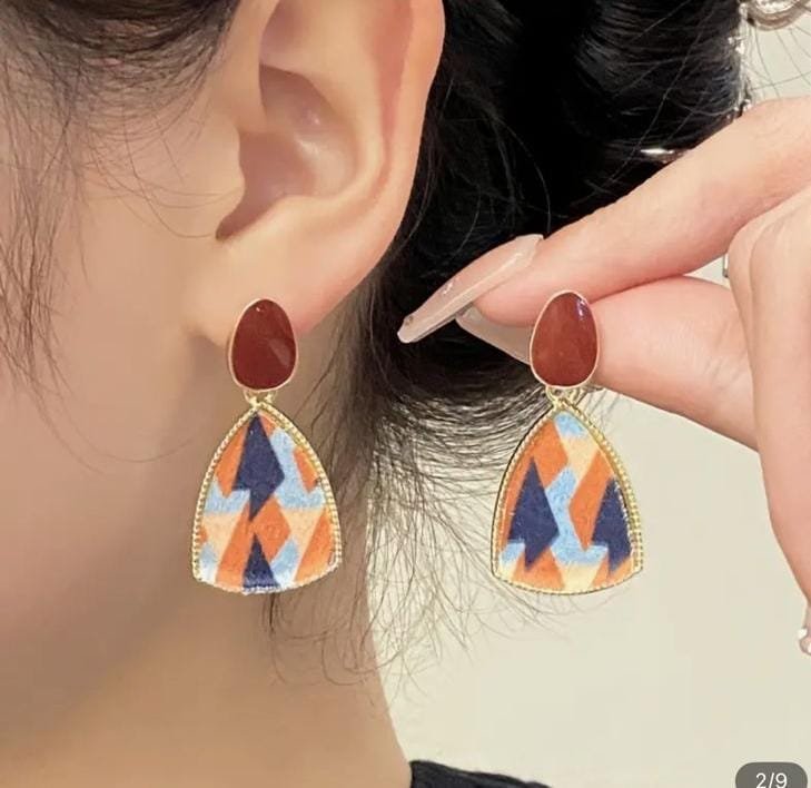 Second image of Stylish Earrings in Wine Red